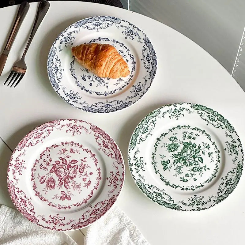 Assiette dîner céramique poterie – Plat vaisselle motifs floraux Dropshipman