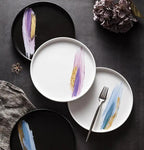Assiette plate céramique nordique personnalité – Plat porcelaine aquarelle violet bleu Dropshipman