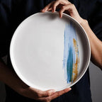 Assiette plate céramique nordique personnalité – Plat porcelaine aquarelle violet bleu Dropshipman