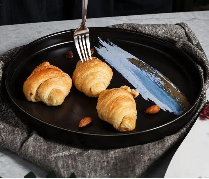 Assiette plate céramique nordique personnalité – Plat porcelaine aquarelle violet bleu Dropshipman