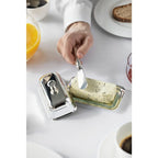Beurrier EDZARD Mary avec assiette en verre, argenté, 8 x 13 cm, avec couteau à beurre assorti EDZARD-SHOP.com