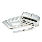 Beurrier EDZARD Mista 13x18 cm, H 8 cm, insert en verre, argenté, avec couteau à beurre EDZARD-SHOP.com