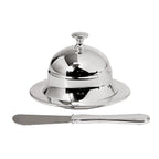 Beurrier EDZARD cloche à beurre Epe, diamètre 11 cm, argenté, avec couteau à beurre assorti 18 cm EDZARD-SHOP.com