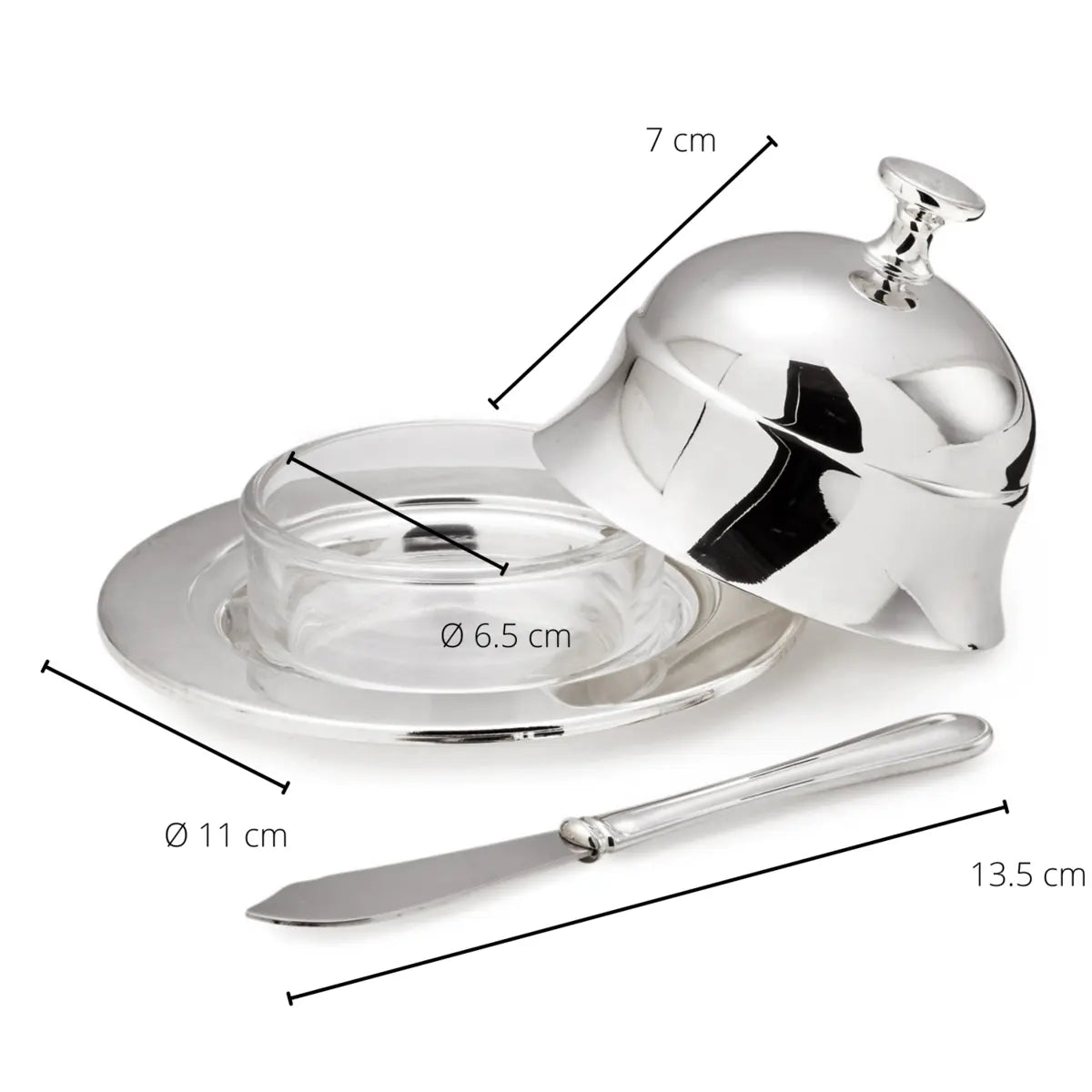 Beurrier EDZARD cloche à beurre Epe, diamètre 11 cm, argenté, avec couteau à beurre assorti 18 cm EDZARD-SHOP.com