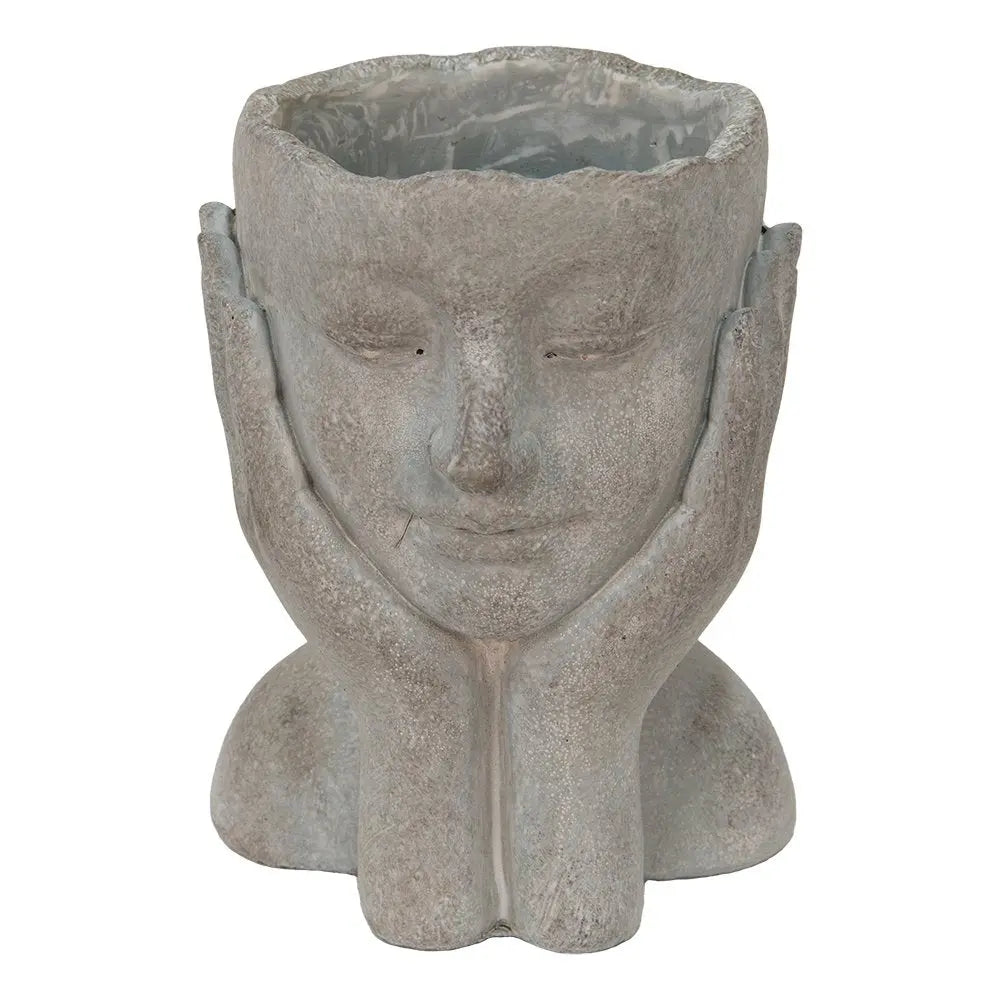 Bloempot Hoofd 16x16x22 cm Grijs Steen Handen Bloempot Binnen Clayre & Eef.