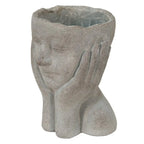 Bloempot Hoofd 16x16x22 cm Grijs Steen Handen Bloempot Binnen Clayre & Eef.