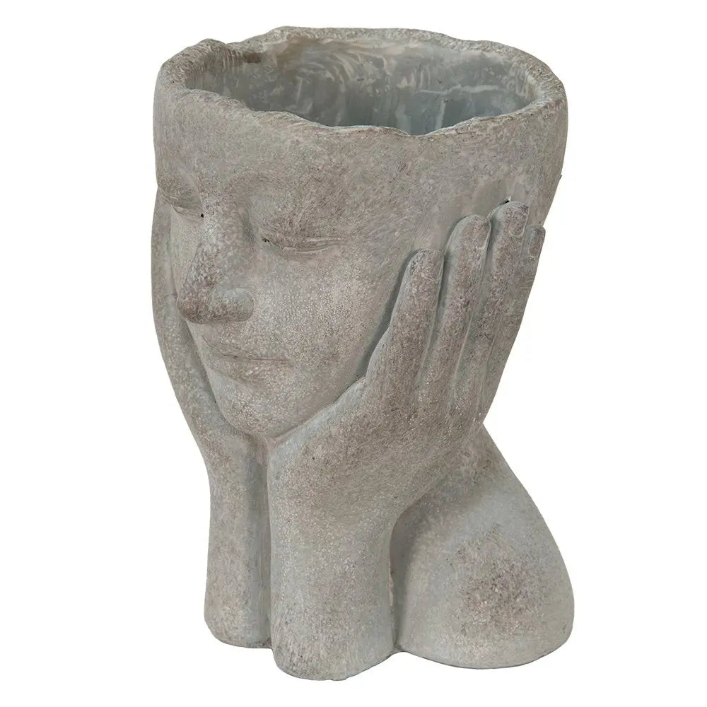 Bloempot Hoofd 16x16x22 cm Grijs Steen Handen Bloempot Binnen Clayre & Eef.