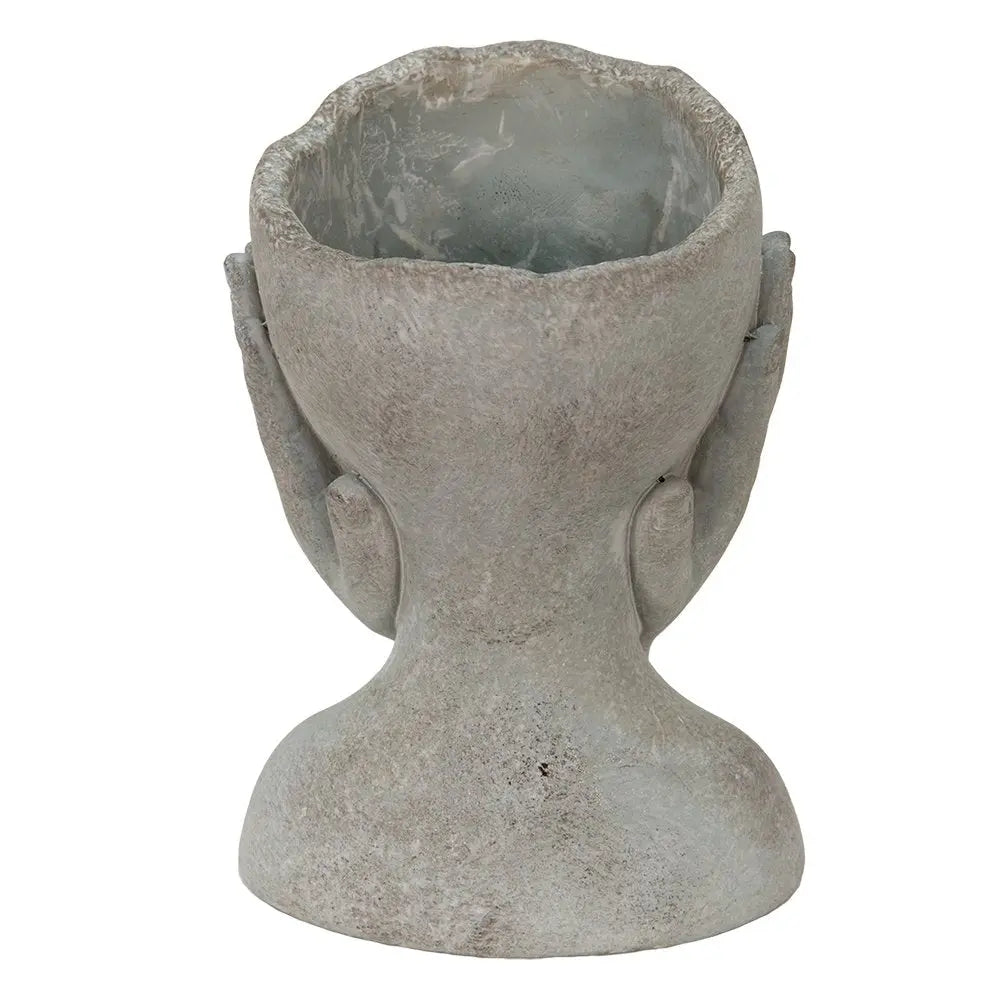Bloempot Hoofd 16x16x22 cm Grijs Steen Handen Bloempot Binnen Clayre & Eef.