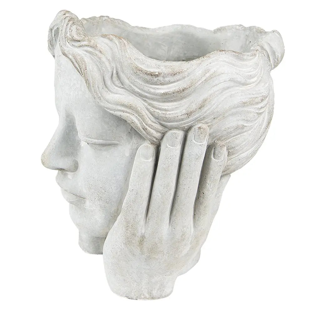 Bloempot Hoofd Ø 15x25 cm GRIJS STEEN PLANTENPOT Clayre & Eef.