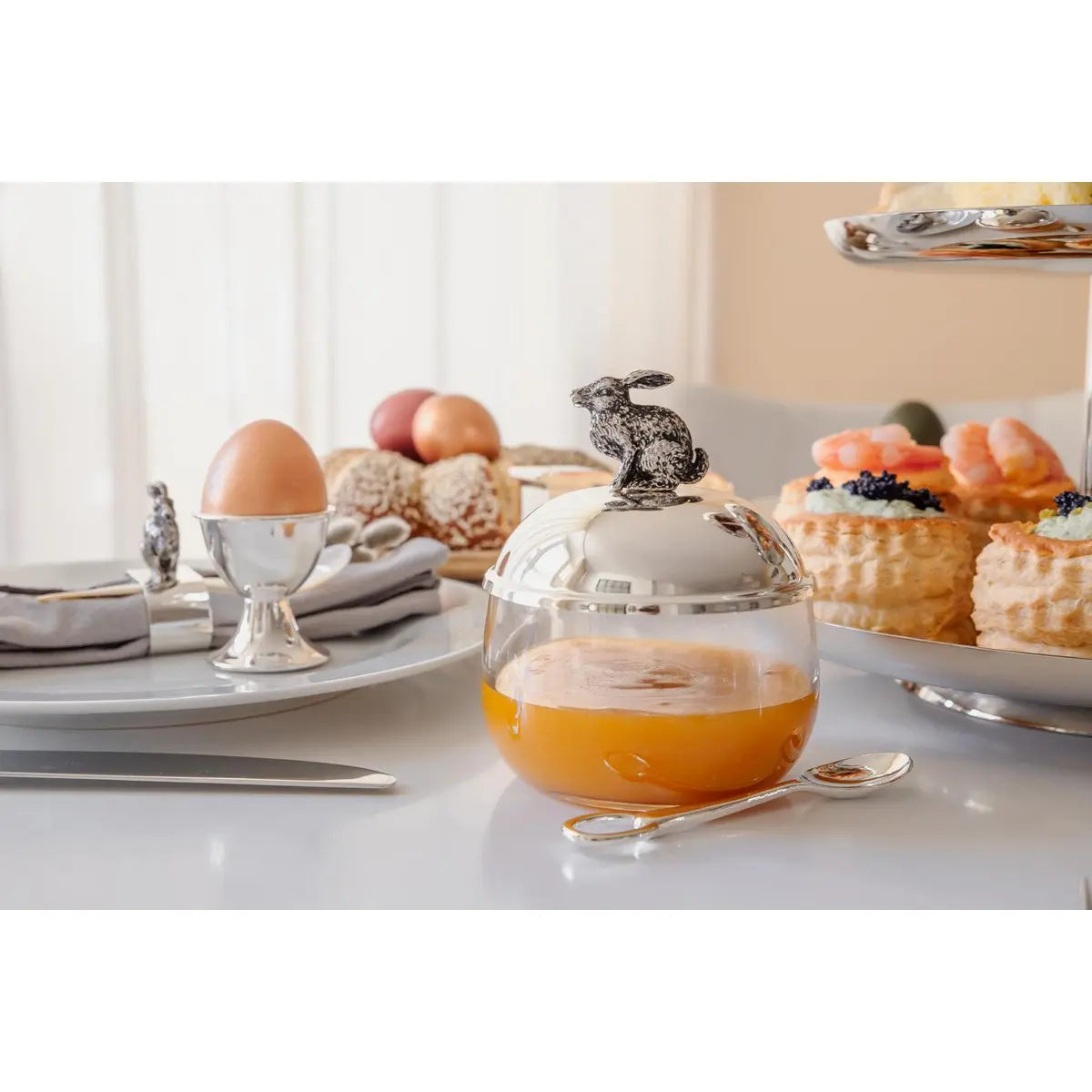 Bocal de rangement lapin EDZARD, couvercle argenté et résistant au ternissement, hauteur 12 cm, diamètre 9 cm EDZARD-SHOP.com