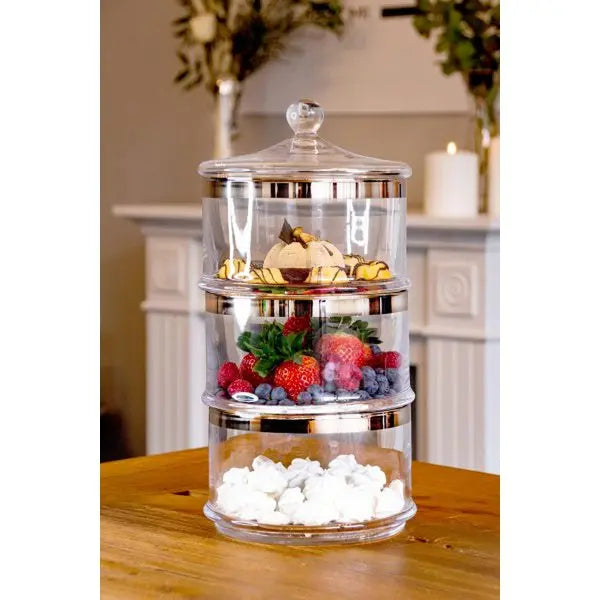 Bocal en verre EDZARD Vigo, avec couvercle, verre cristal soufflé à la bouche avec bord en platine, H 40 cm, ø 19 cm EDZARD-SHOP.com