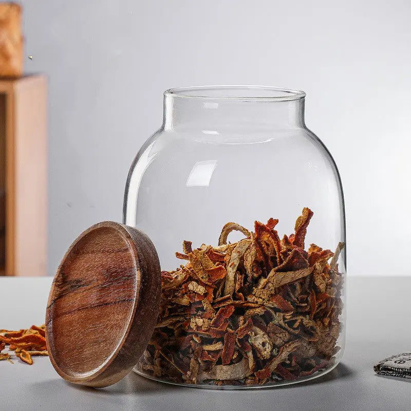 Bocal verre borosilicate hermétique – Rangement cuisine couvercle bois étanche Dropshipman