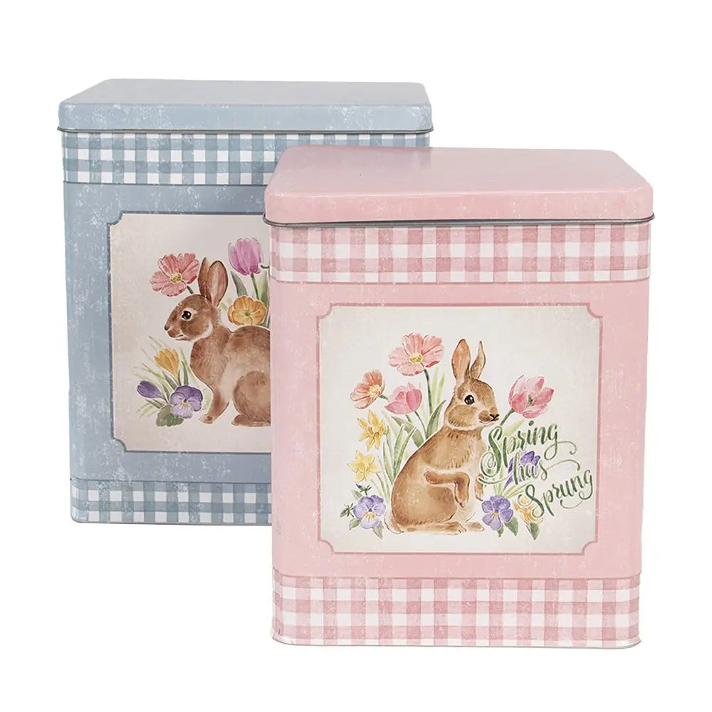 Boîte de rangement en tôle 21x15x25 / 18x13x22 cm Lapin en métal bleu rose Clayre & Eef.