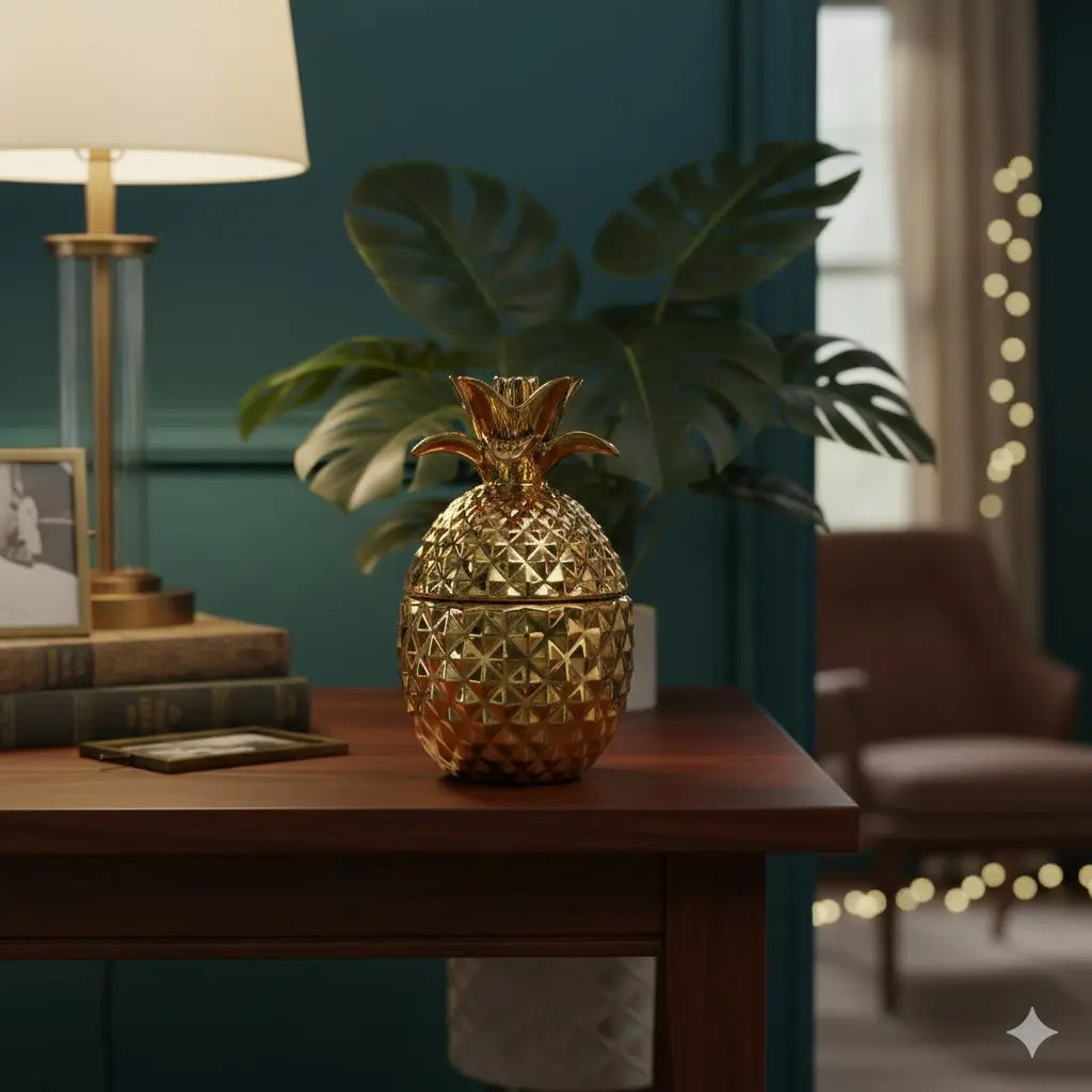 Boîte décorative ananas en céramique dorée 13x13x22.5cm AULICA