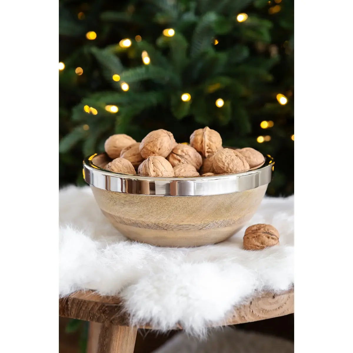 Bol Grace (Ø 20 cm), bois de manguier avec bord en acier inoxydable EDZARD-SHOP.com