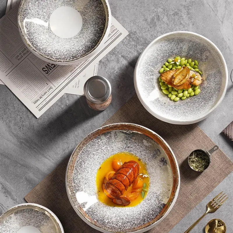 Bol salade créatif céramique dentelle élégant – Vaisselle porcelaine irrégulière ciel étoilé Dropshipman