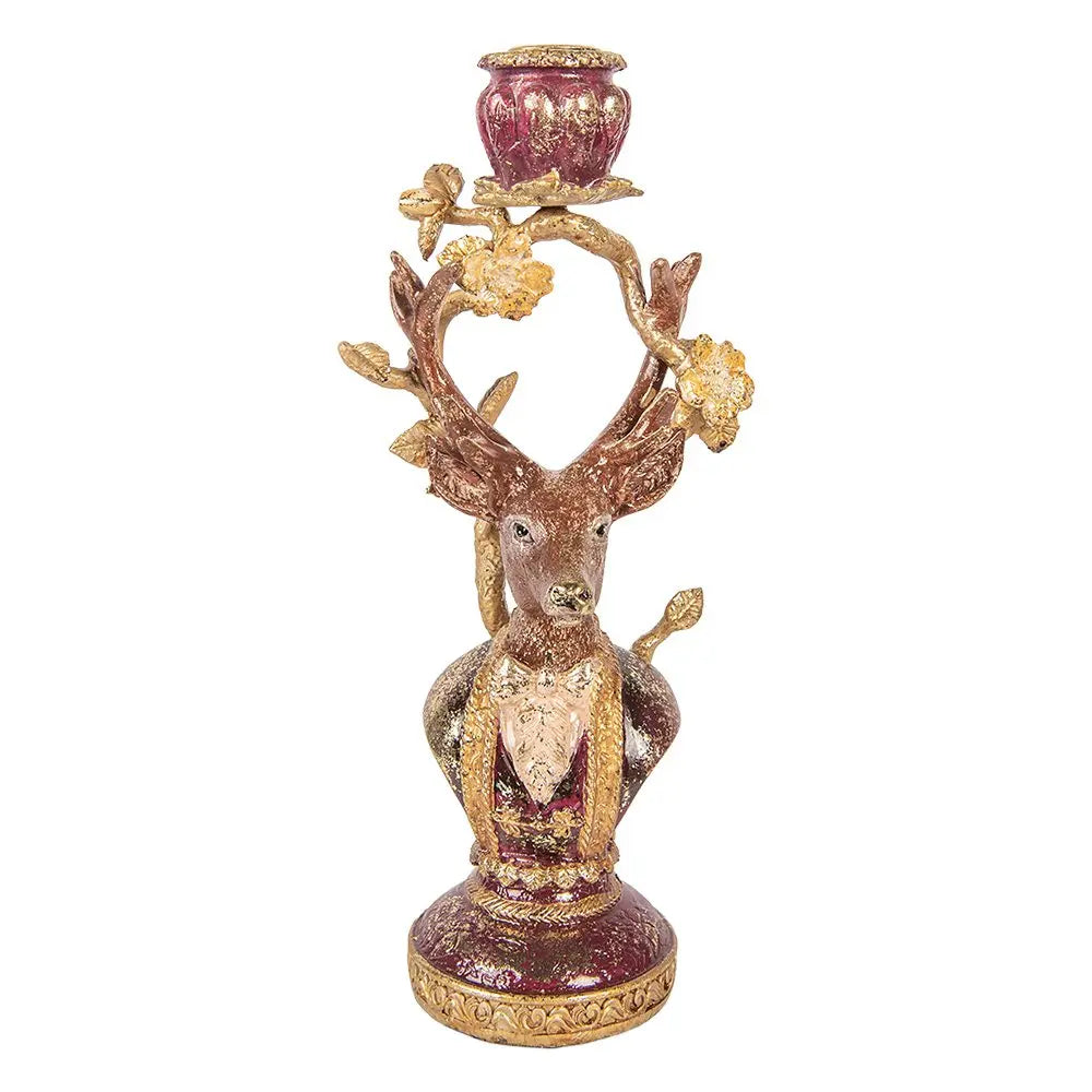 Bougeoir Cerf 14x11x31 cm Plastique Marron Clayre & Eef.
