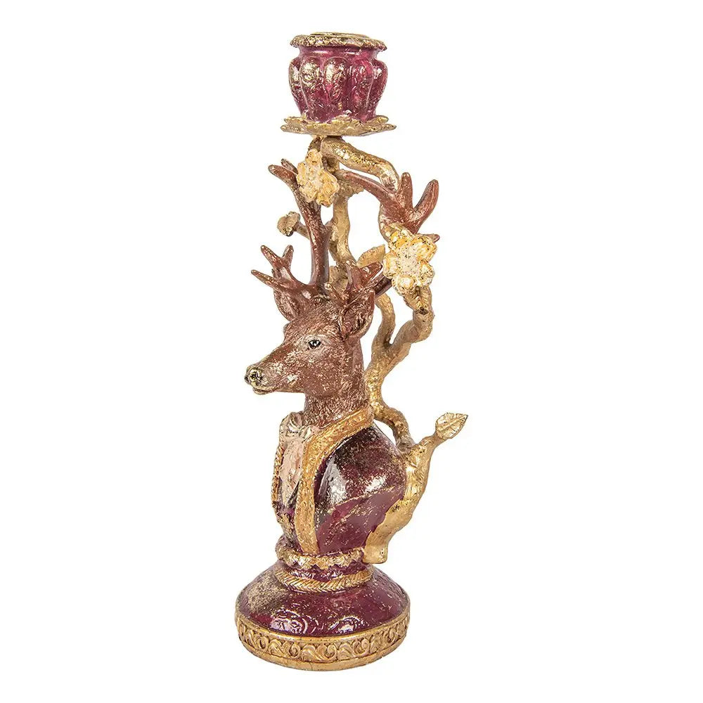 Bougeoir Cerf 14x11x31 cm Plastique Marron Clayre & Eef.