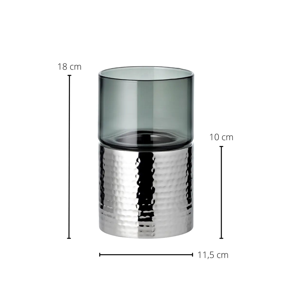 Bougeoir Cosmo (hauteur 18 cm), argent, martelé, acier inoxydable, poli EDZARD-SHOP.com