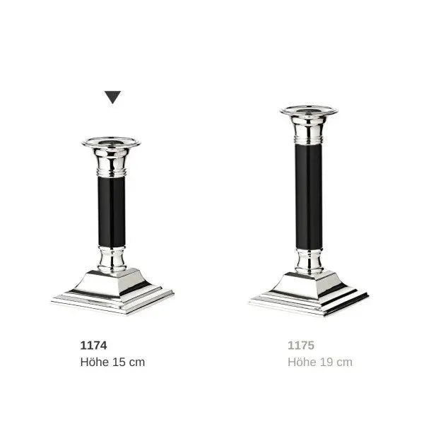 Bougeoir EDZARD Lincoln avec tige noire, noble argenté, protégé contre la ternissure, hauteur 15 cm EDZARD-SHOP.com
