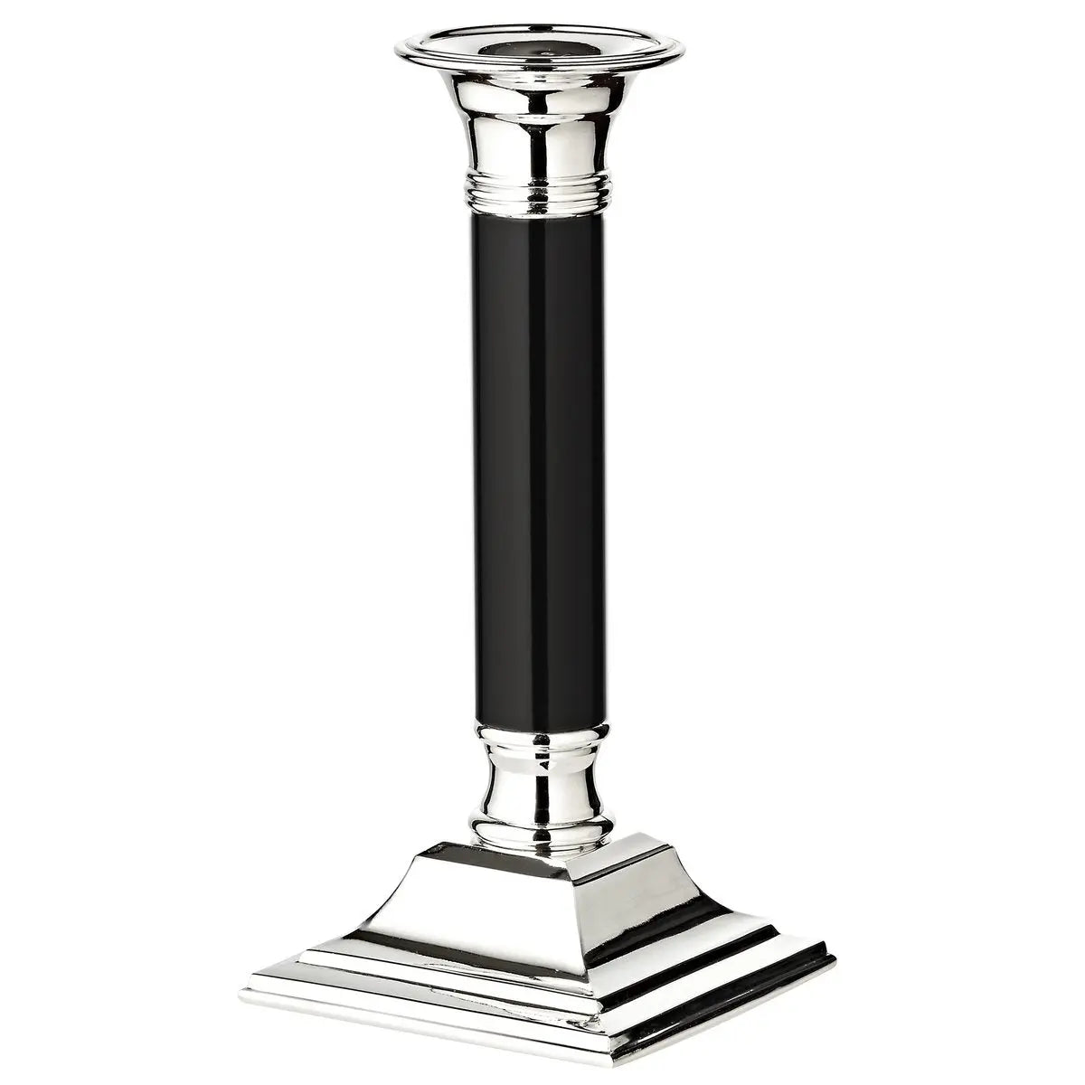 Bougeoir EDZARD Lincoln avec tige noire, noble argenté, protégé contre la ternissure, hauteur 19 cm EDZARD-SHOP.com