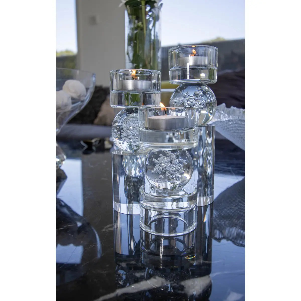 Bougeoir bulle en verre 6x6x12.5cm AULICA
