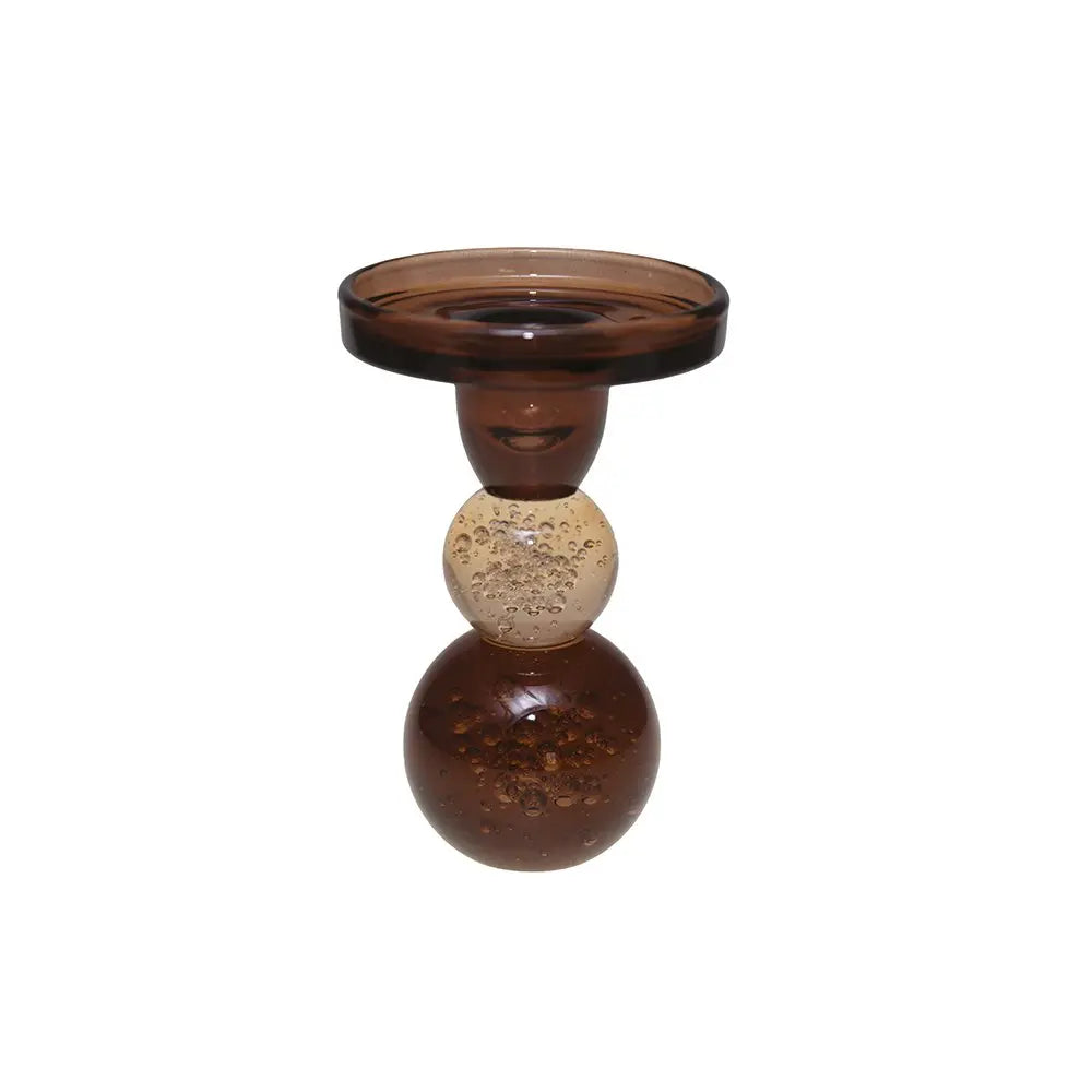 Bougeoir bulles de verre moka et ambre 8.5x8.5x13cm AULICA