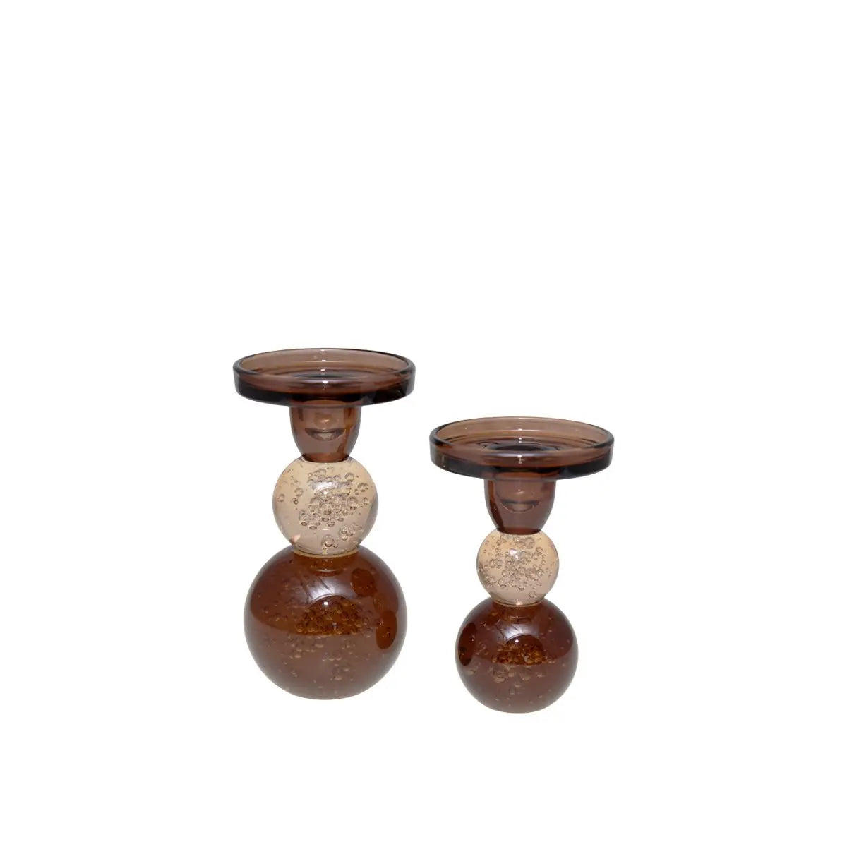 Bougeoir bulles de verre moka et ambre 8.5x8.5x13cm AULICA