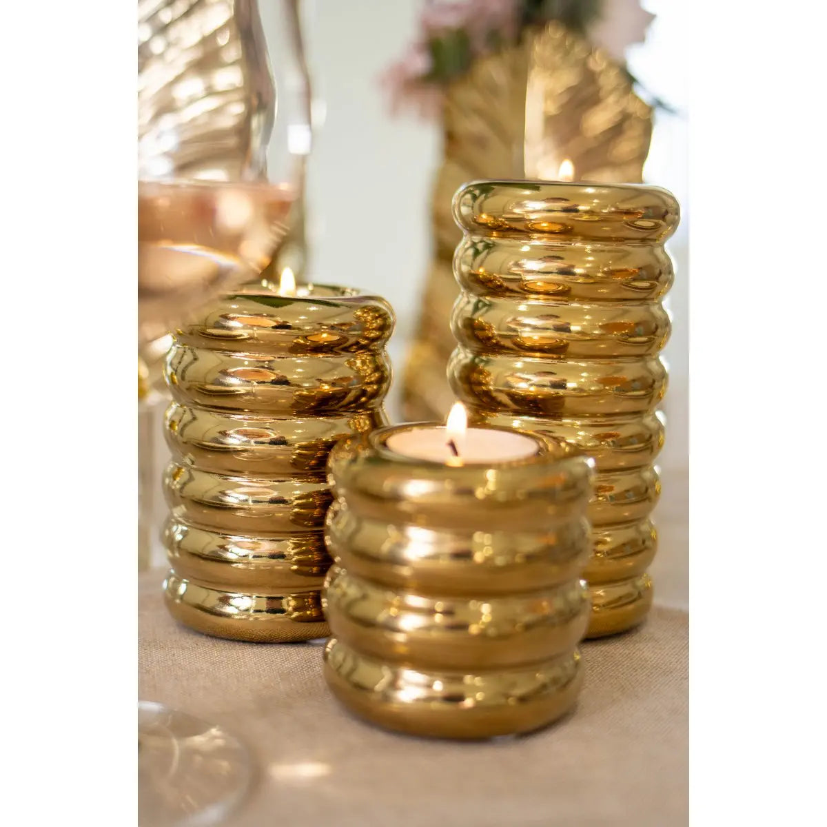 Bougeoirs dorés en céramique - lot de 3 AULICA