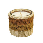 Bougie en verre tresse marron et jaune parfum musc grand modèle AULICA
