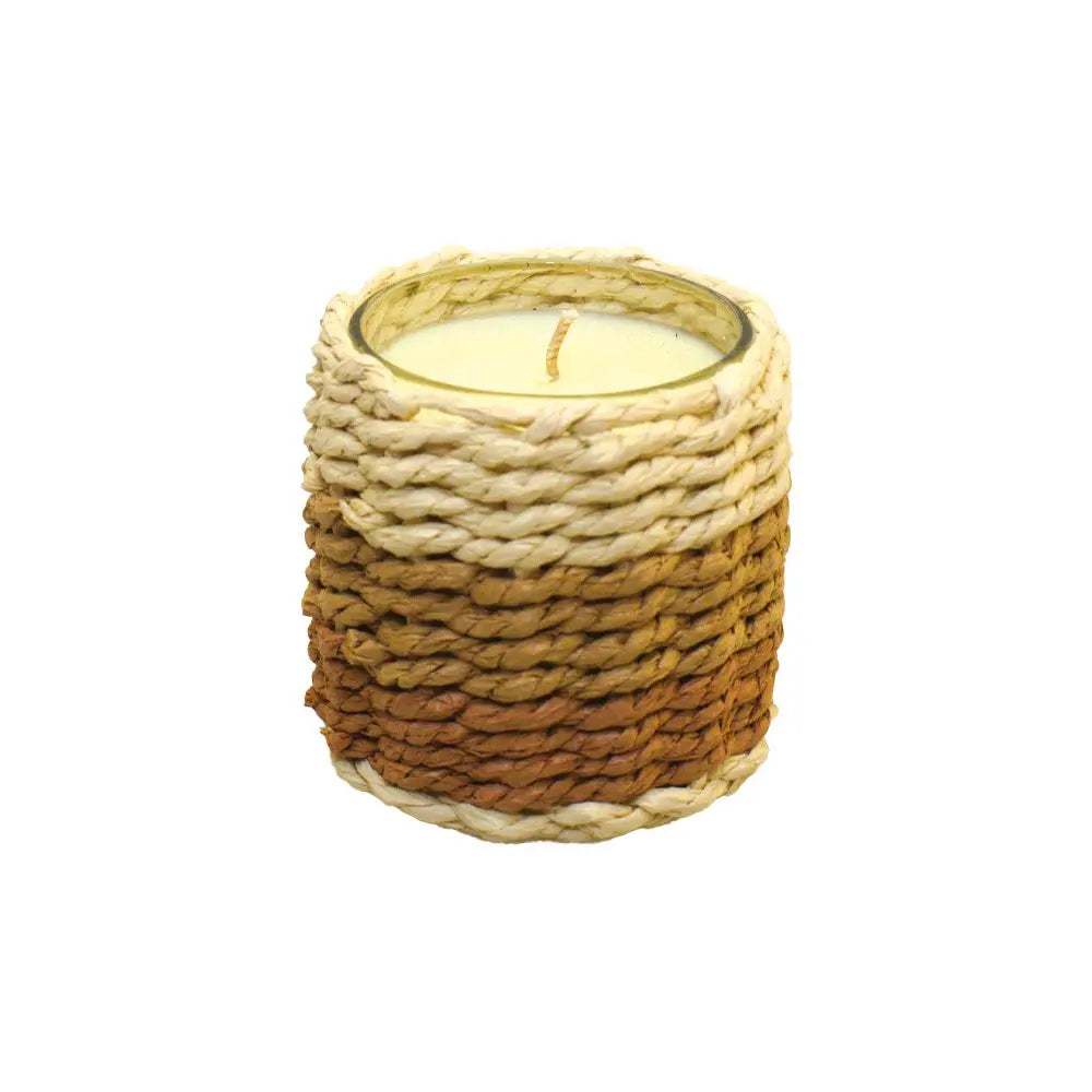 Bougie en verre tresse marron et jaune parfum musc petit modèle AULICA