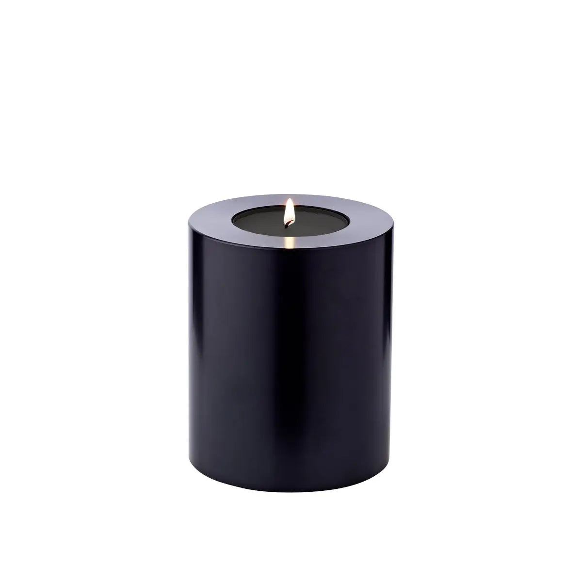 Bougie permanente Cornelius (hauteur 12 cm, Ø 10 cm) noire, photophore résistant à la chaleur jusqu'à 90 degrés EDZARD-SHOP.com