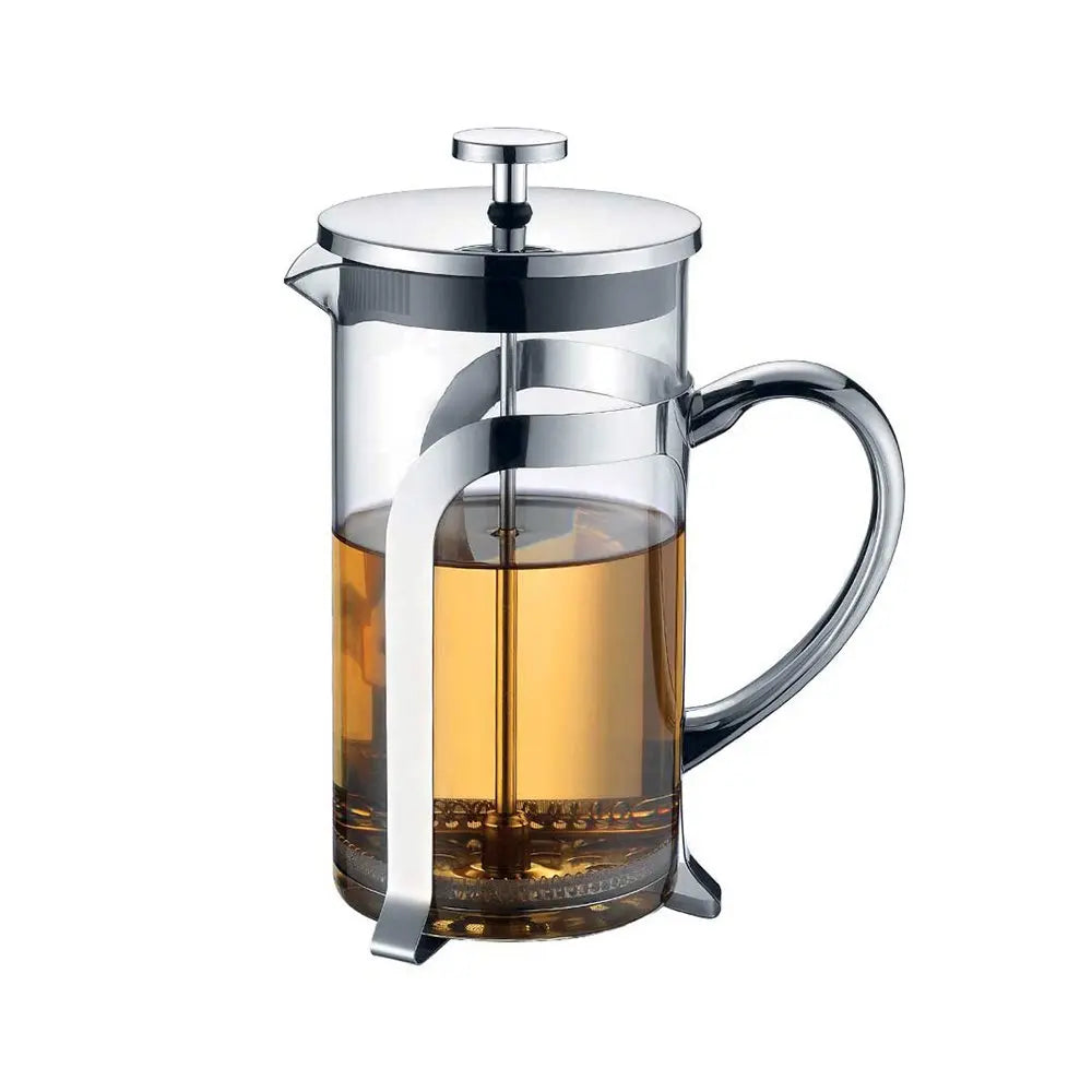 Cafetière en verre avec déco en métal argent 9x9x18cm AULICA