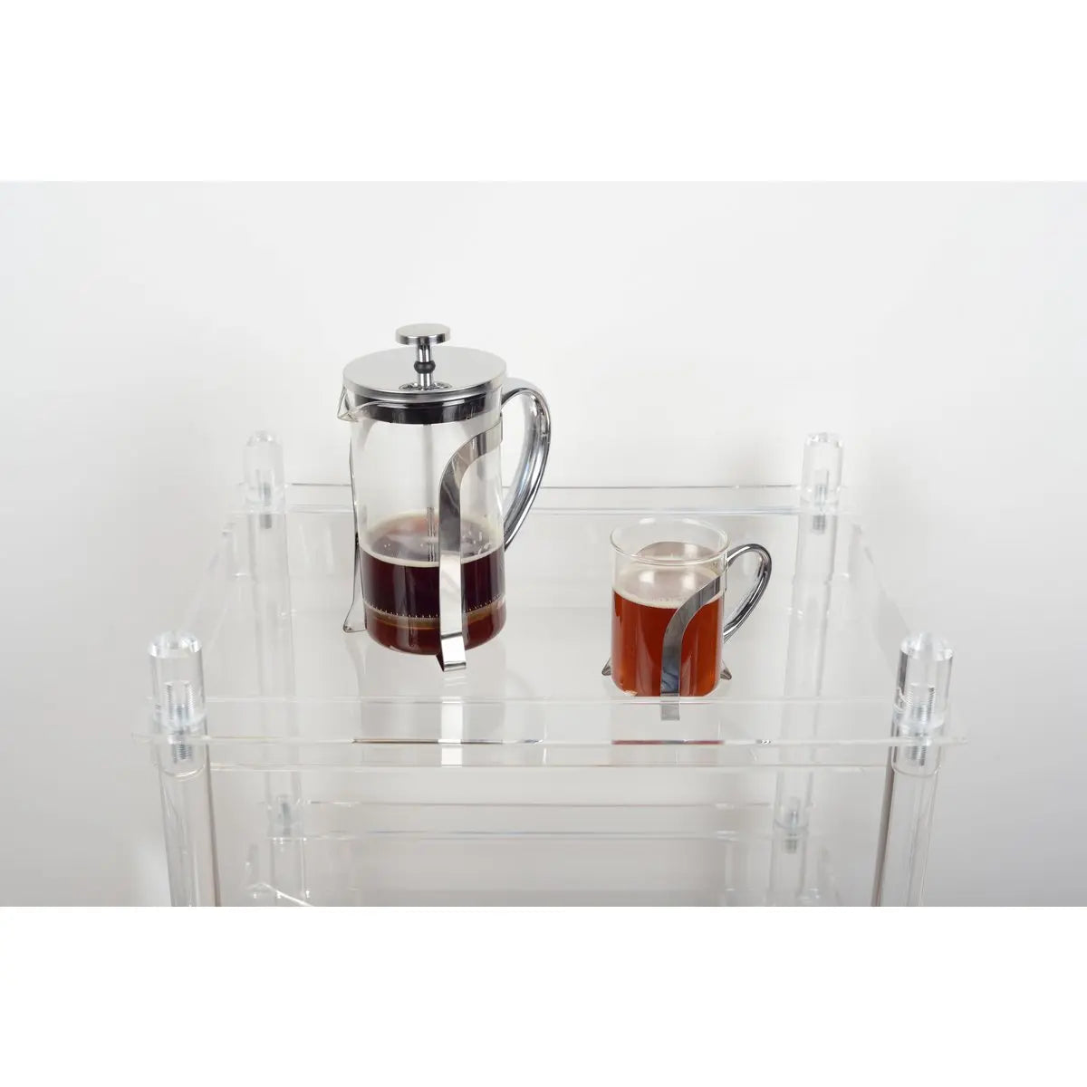 Cafetière en verre avec déco en métal argent 9x9x18cm AULICA