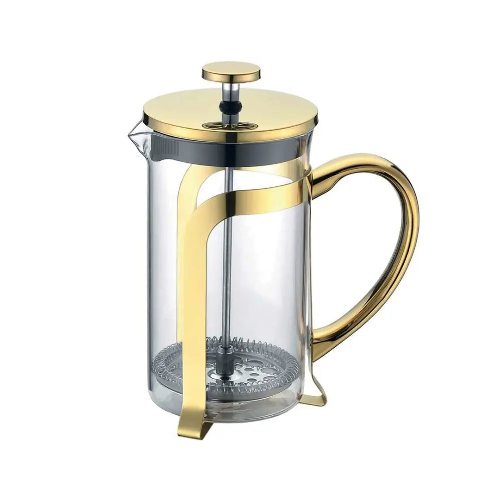 Cafetière en verre avec déco en métal doré 9x9x18cm AULICA
