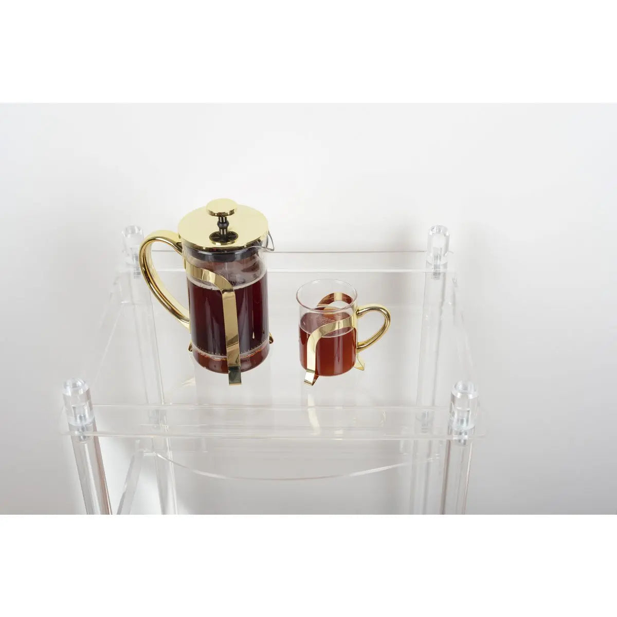 Cafetière en verre avec déco en métal doré 9x9x18cm AULICA