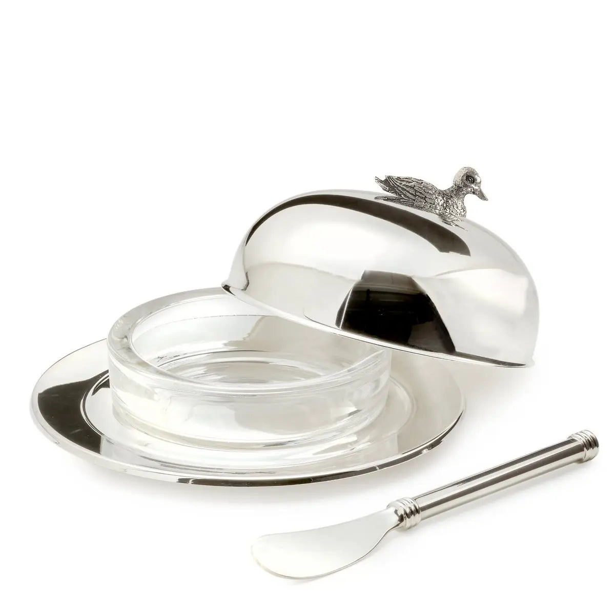 Canard à beurre EDZARD, diamètre 14 cm, argenté, avec couteau à beurre assorti 18 cm EDZARD-SHOP.com