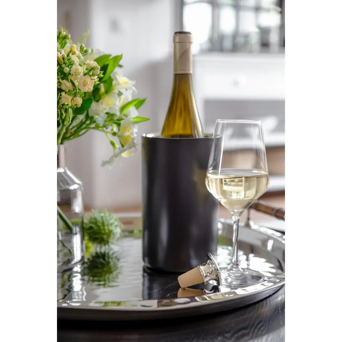 Cave à vin EDZARD Pearl, double paroi, extérieur noir mat, intérieur en acier inoxydable, hauteur 20 cm, ø 12 cm EDZARD-SHOP.com