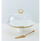 Cloche à gâteaux en porcelaine blanche bords dorés avec pelle à tarte AULICA