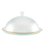 Cloche en verre bords dorés sur plat 32x32x17cm AULICA
