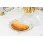 Cloche en verre bords dorés sur plat 32x32x17cm AULICA