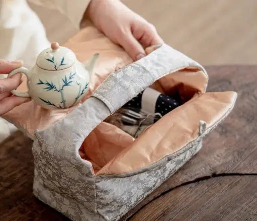 Coffret thé élégant peint main bambou en porcelaine Gaiwan – Service thé sous-glaçure Dropshipman