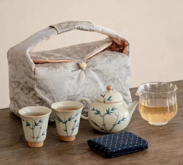 Coffret thé élégant peint main bambou en porcelaine Gaiwan – Service thé sous-glaçure Dropshipman