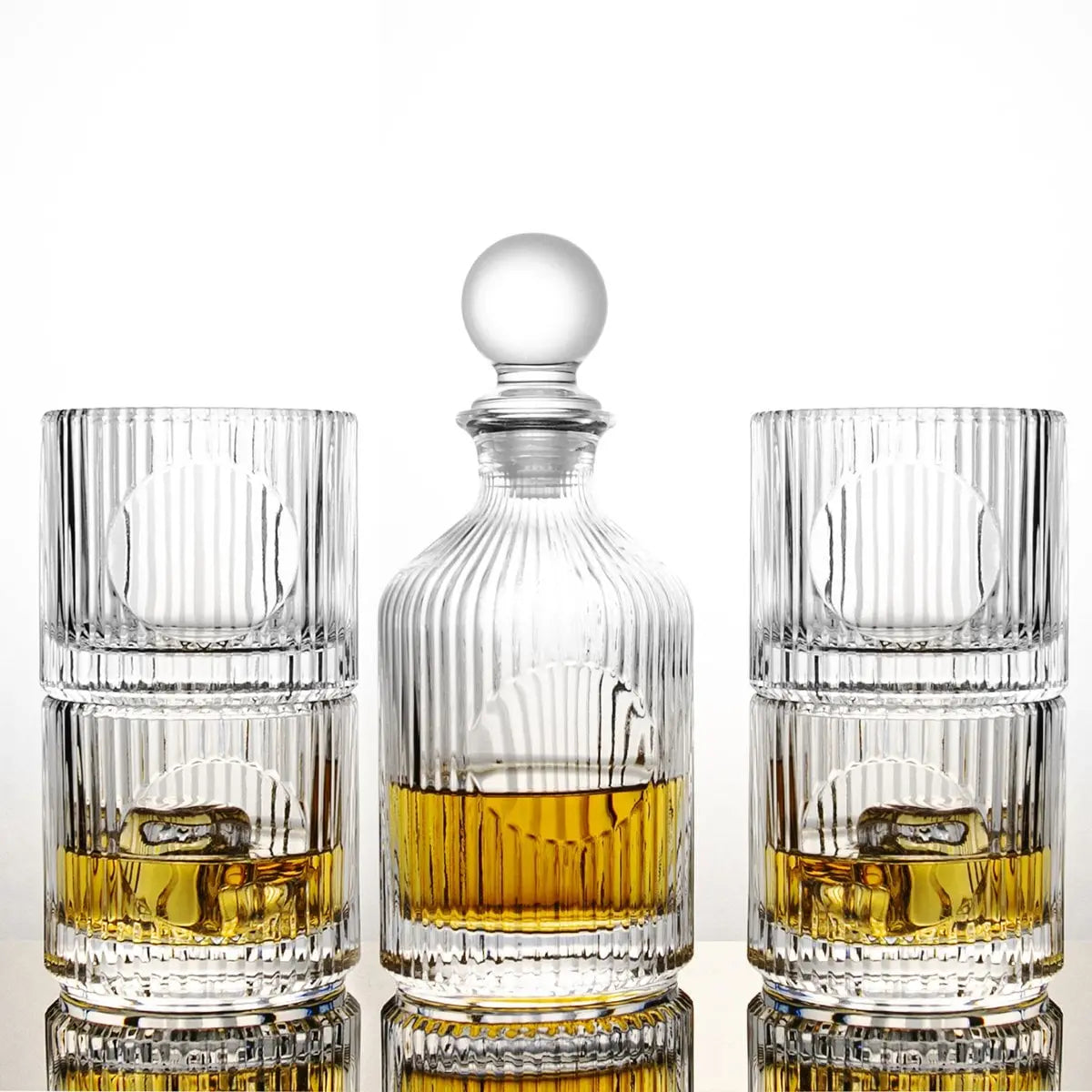 Coffret whisky en verre rayé avec carafe 500ml et 4 verres 330ml AULICA