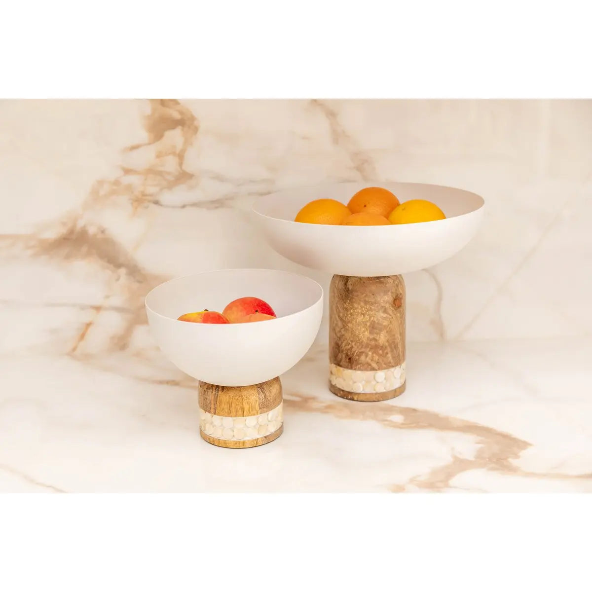 Coupe à fruits blanche sur pied en bois grand modèle 25.5x25.5x22cm AULICA