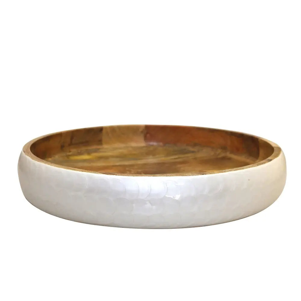 Coupe ronde blanche en bois manguier 40x40x7cm AULICA