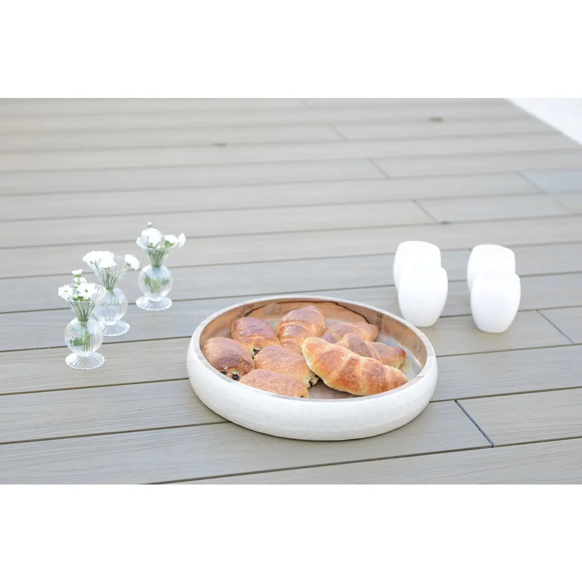 Coupe ronde blanche en bois manguier 40x40x7cm AULICA