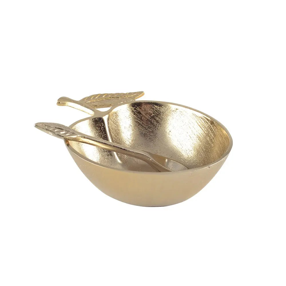 Coupelle dorée pomme avec petite cuillère 18x13.5x5cm AULICA