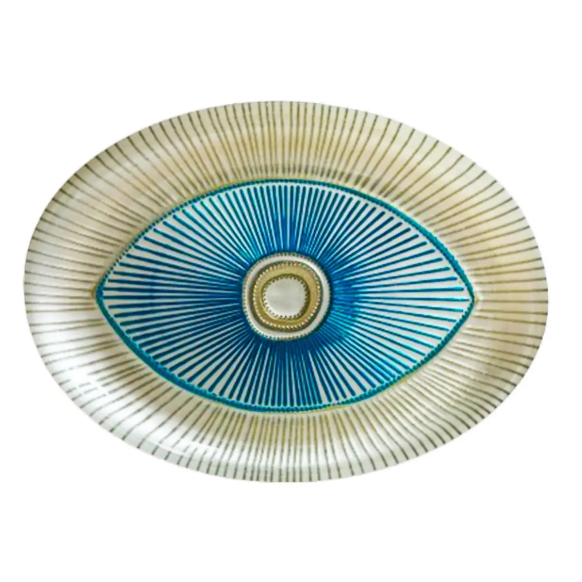 Coupelle ovale oeil turquoise et dorée 22x15.5x2cm AULICA