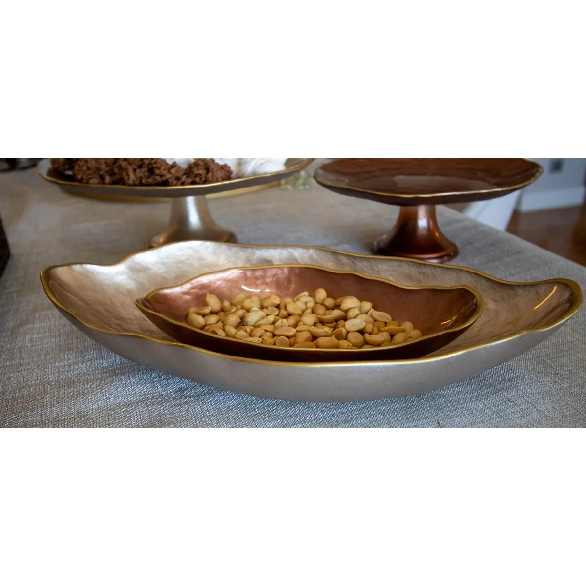 Coupelle ovale rose bord doré 34x19cm AULICA